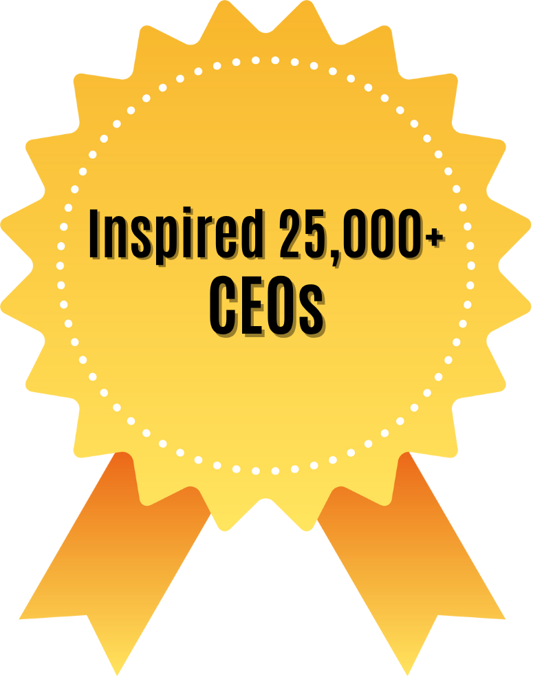 Gold badge highlighting Boaz Power's achievement of inspiring 25,000+ CEOs globally