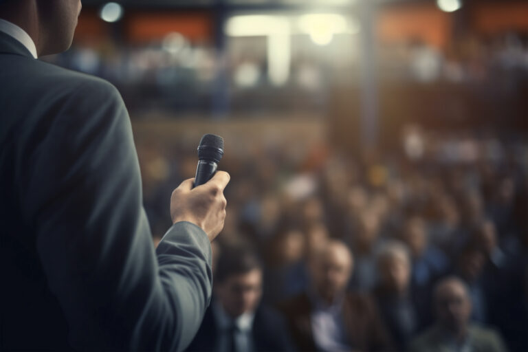 Speaker giving a formal event speech